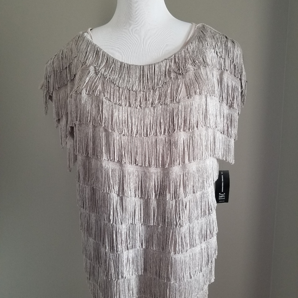I.N.C. Fringe Covered Beige Top - Large